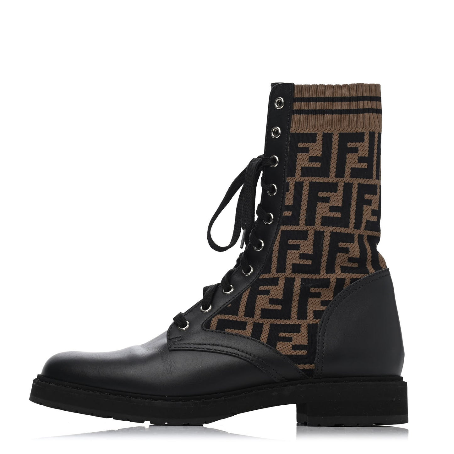 Calfskin Stretch Fabric FF Rockoko Biker Boots 41 Black Tobacco