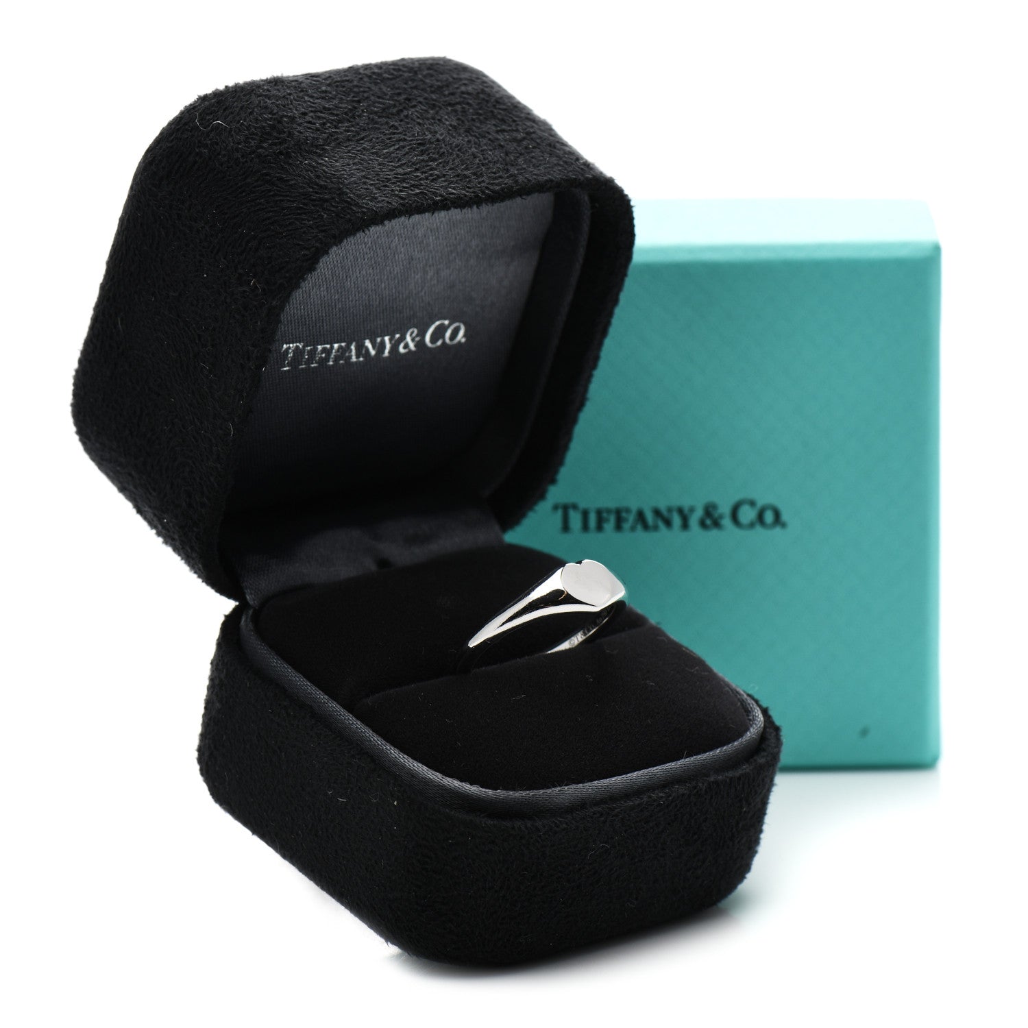 Tiffany 18K White Gold Micro Heart Signet Ring 52 6 4 of 4