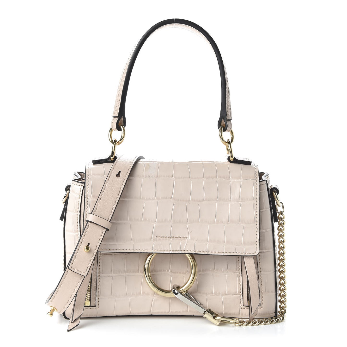 Calfskin Crocodile Embossed Mini Faye Day Shoulder Bag Cement Pink