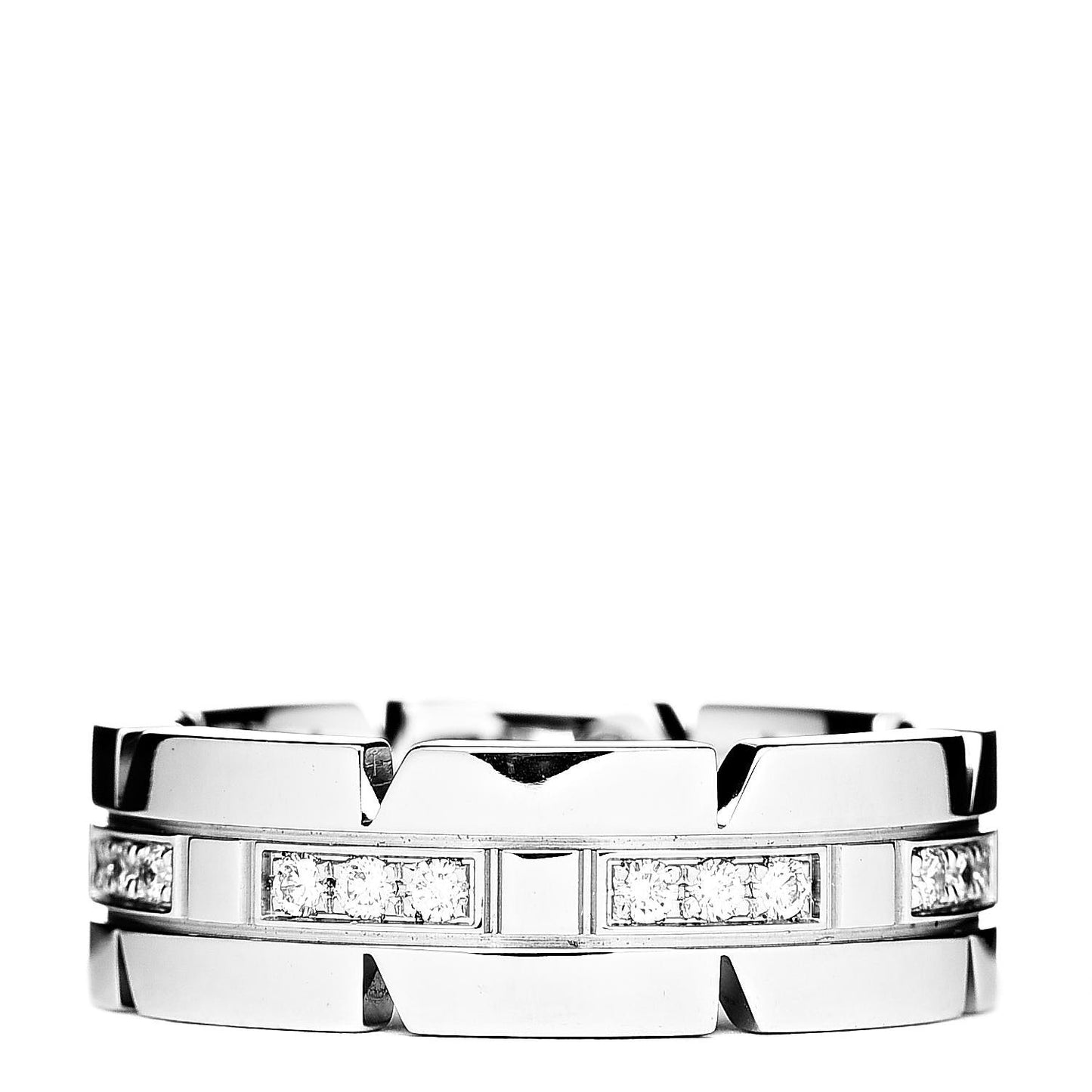 18K White Gold Diamond Tank Francaise Band Ring 48 4.5