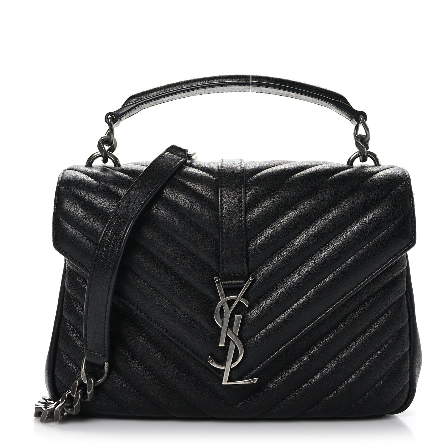 Sheepskin Matelasse Chevron Monogram Medium College Bag Black