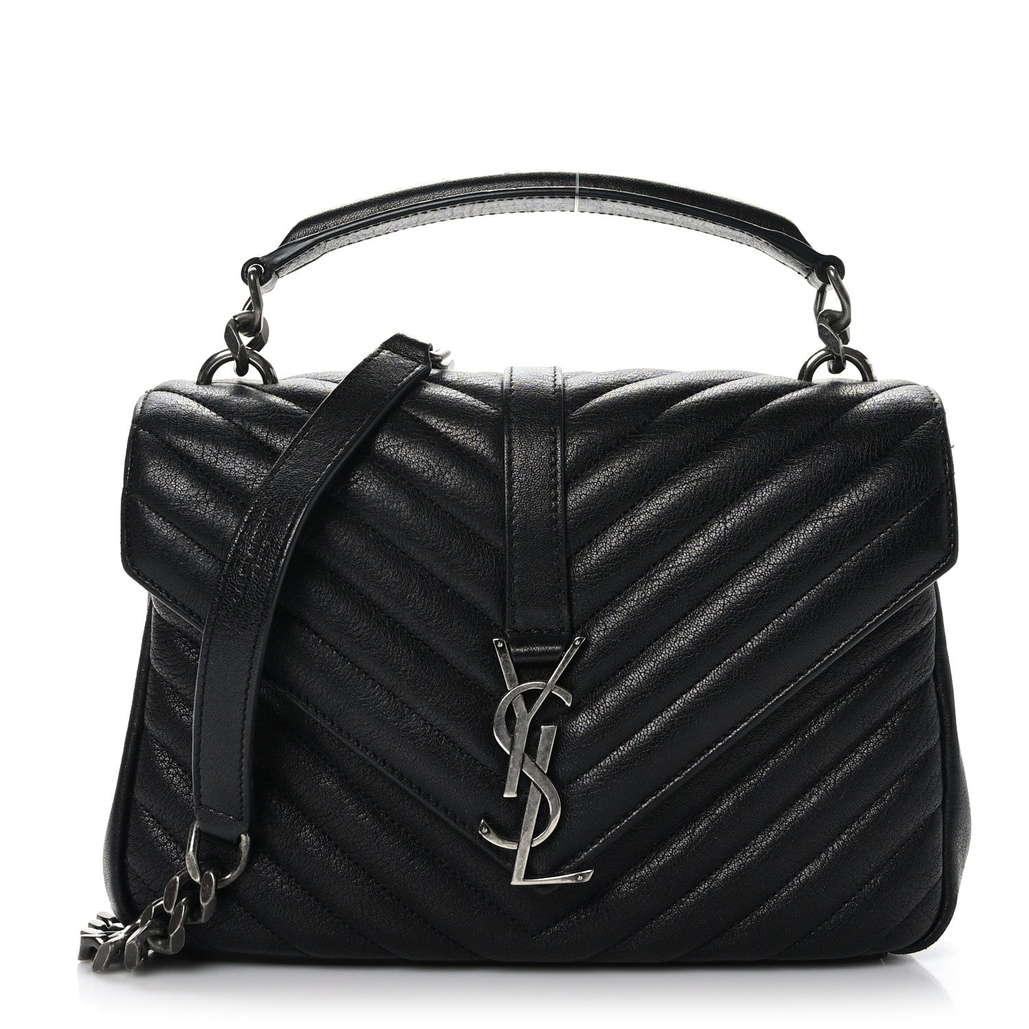 Saint Laurent Sheepskin Matelasse Chevron Monogram Medium College Bag Black 1 of 8