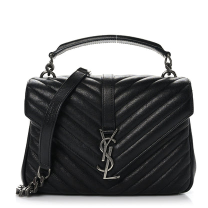 Saint Laurent Sheepskin Matelasse Chevron Monogram Medium College Bag Black 1 of 8