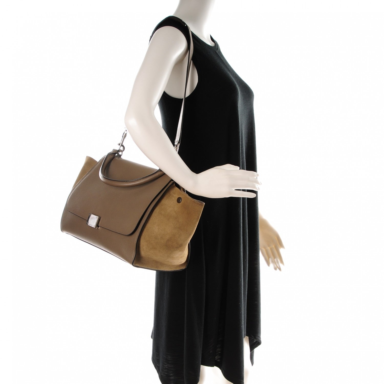 Celine Drummed Calfskin Suede Medium Trapeze Souris 2 of 8