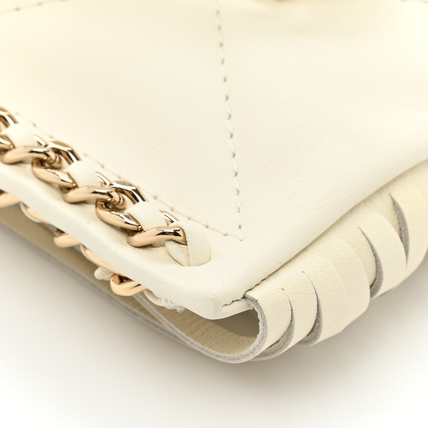 Chanel Calfskin Quilted Fringe Small Shopping Bag White 9 of 11