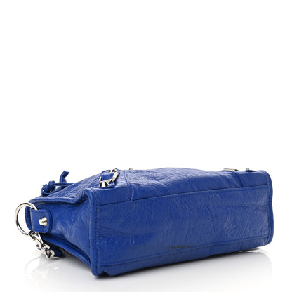 Balenciaga Agneau Classic Silver Hardware Mini City Logo Strap Bleu Electric Black 5 of 10