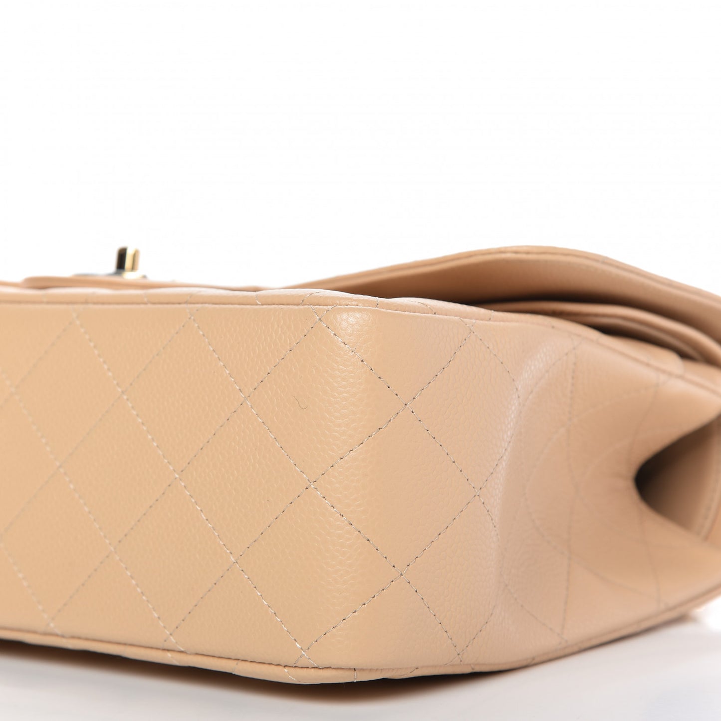 Caviar Quilted Jumbo Double Flap Light Beige