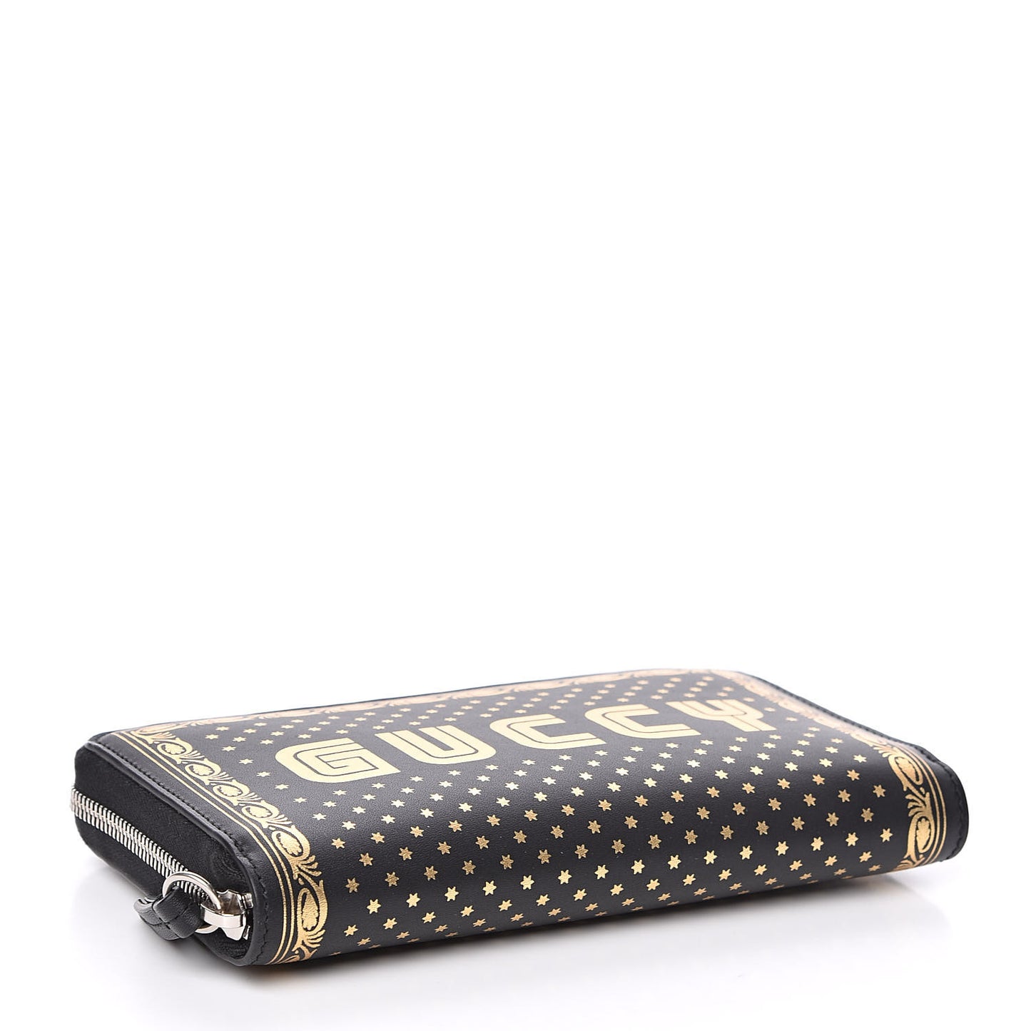 X SEGA Calfskin GUCCY Stars Zip Around Wallet Black Gold