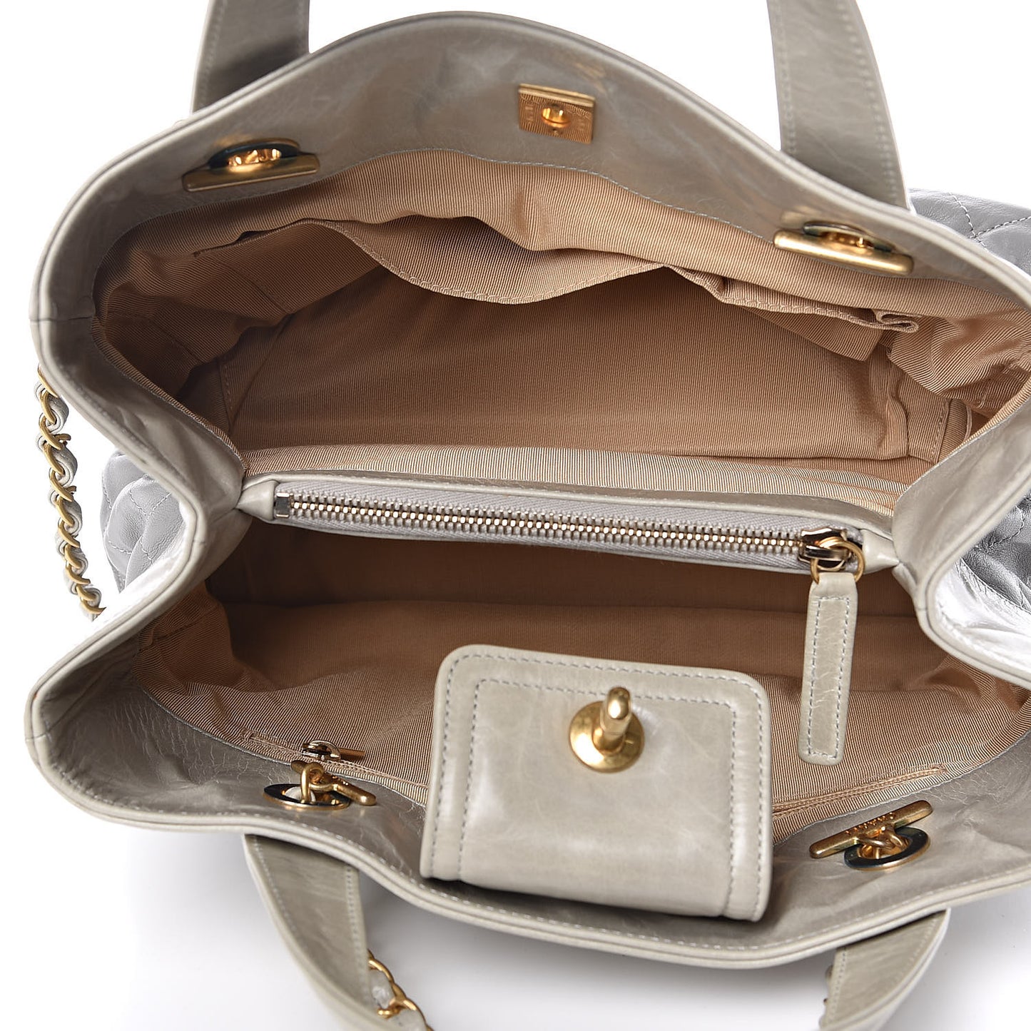 Calfskin Quilted Tote Light Grey