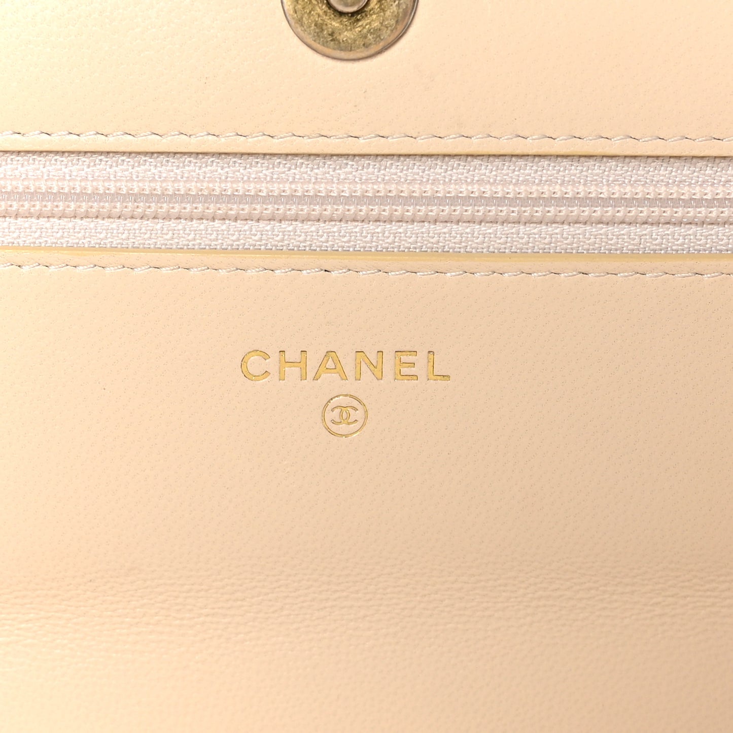 Goatskin Quilted Chanel 19 Wallet On Chain WOC Beige