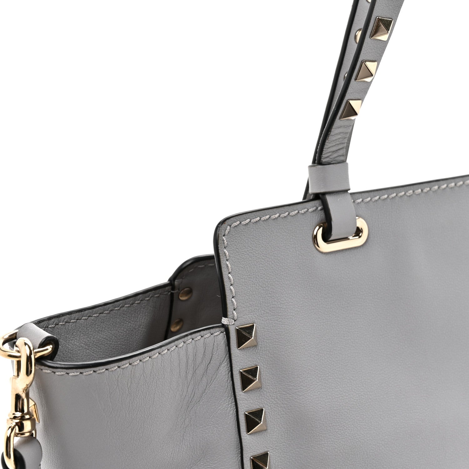 Valentino Garavani Vitello Small Rockstud Tote Grey 12 of 12