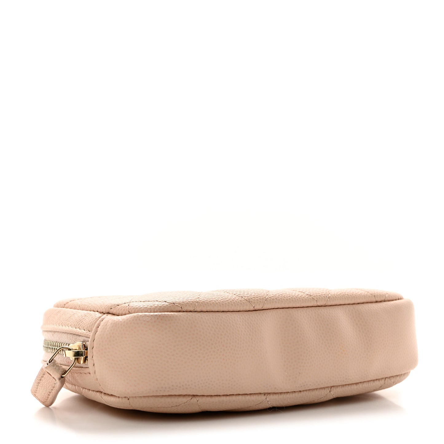 Caviar Quilted Small Curvy Pouch Cosmetic Case Light Beige
