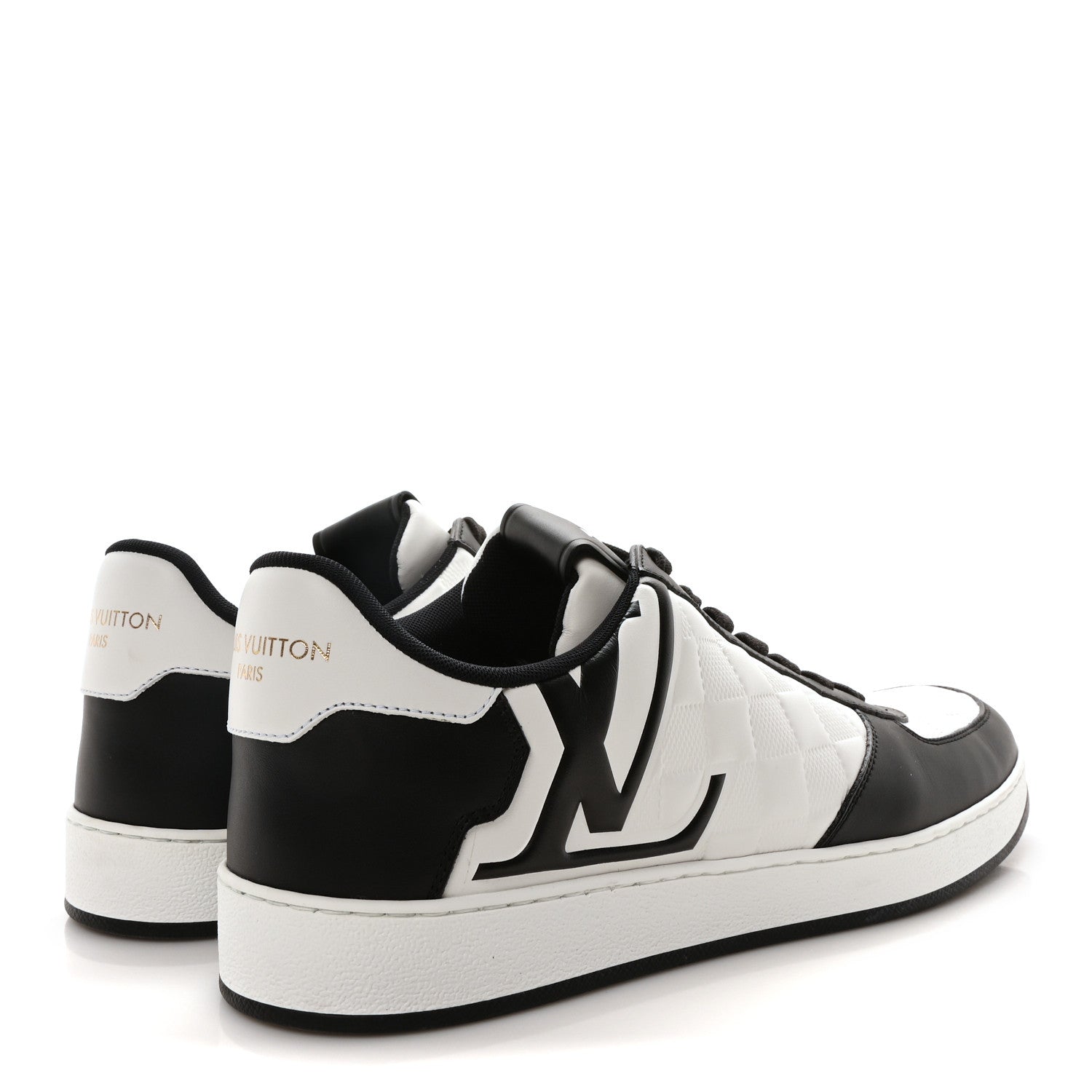 Louis Vuitton Calfskin Maxi Damier Mens Rivoli Sneakers 8.5 Black White 5 of 8