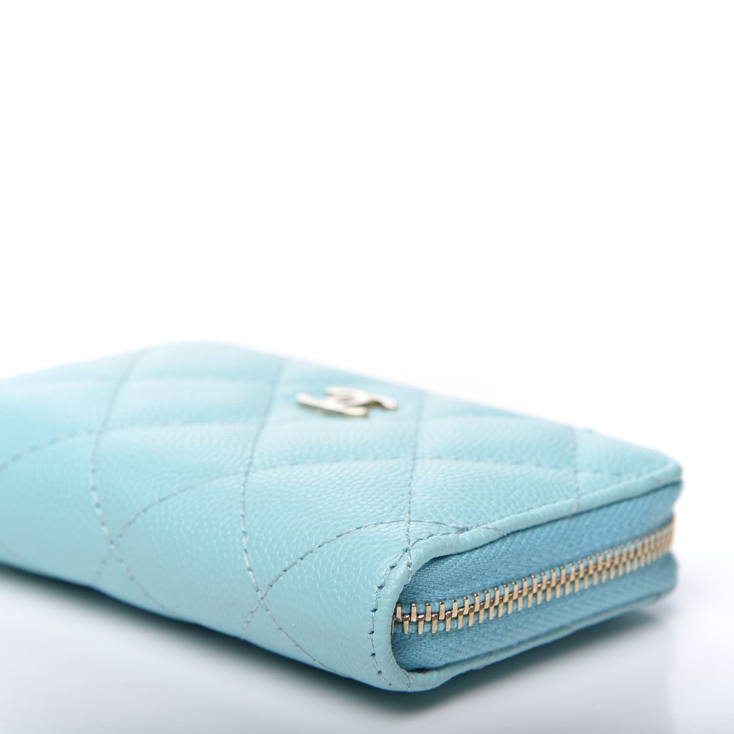 Caviar Quilted Zip Coin Purse Light Blue