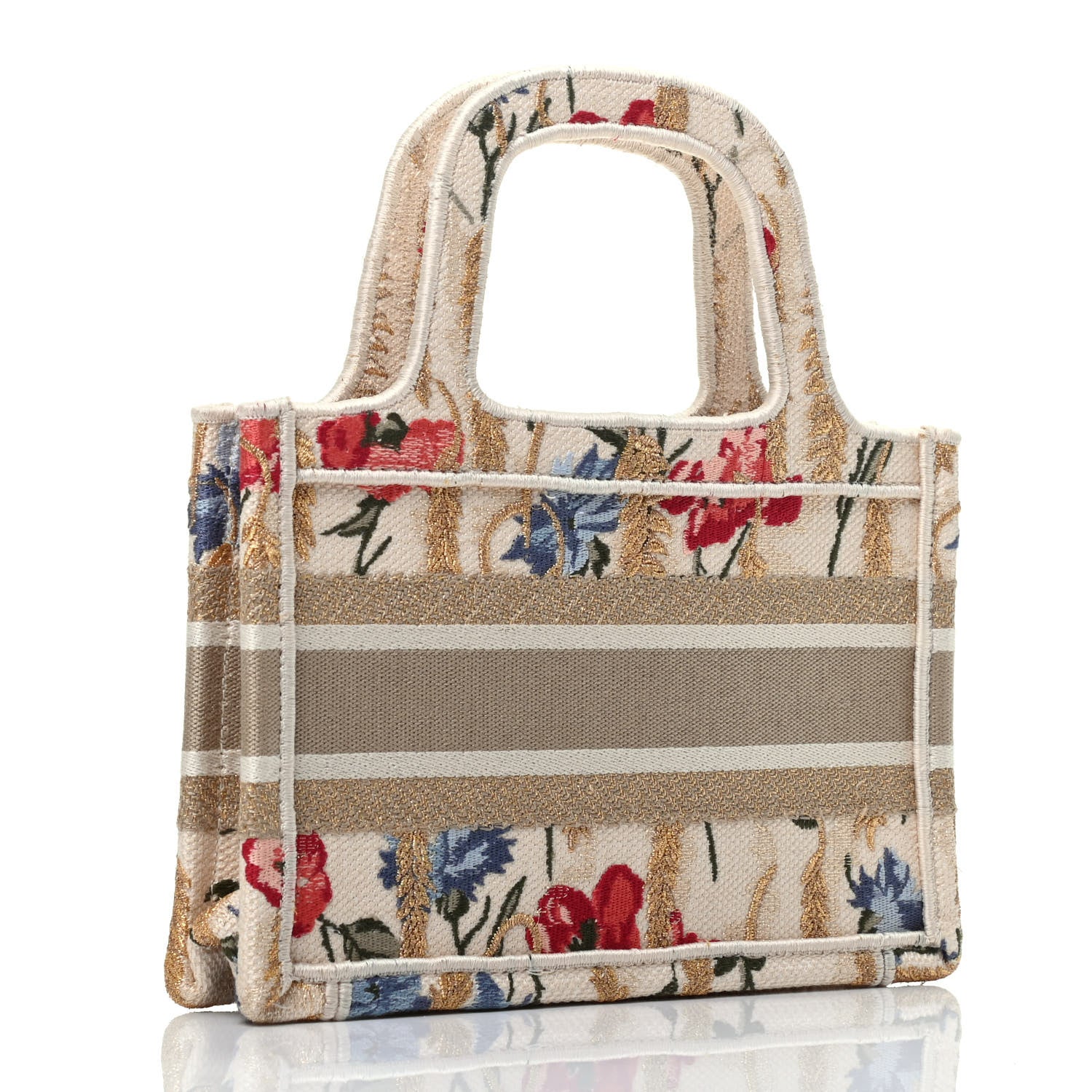Christian Dior Canvas Embroidered Hibiscus Printed Mini Book Tote Beige Multicolor 3 of 9