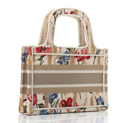 Christian Dior Canvas Embroidered Hibiscus Printed Mini Book Tote Beige Multicolor 3 of 9