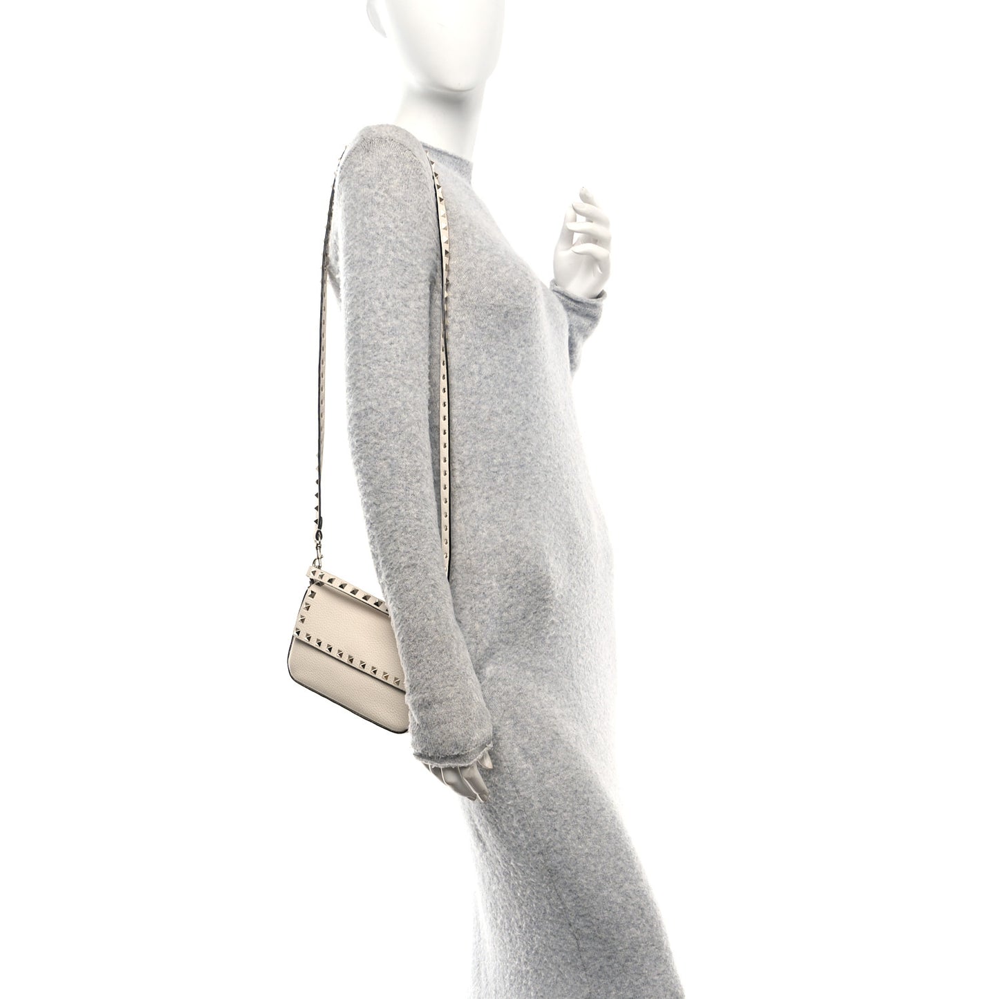 Calfskin Rockstud Crossbody Pouch Light Ivory