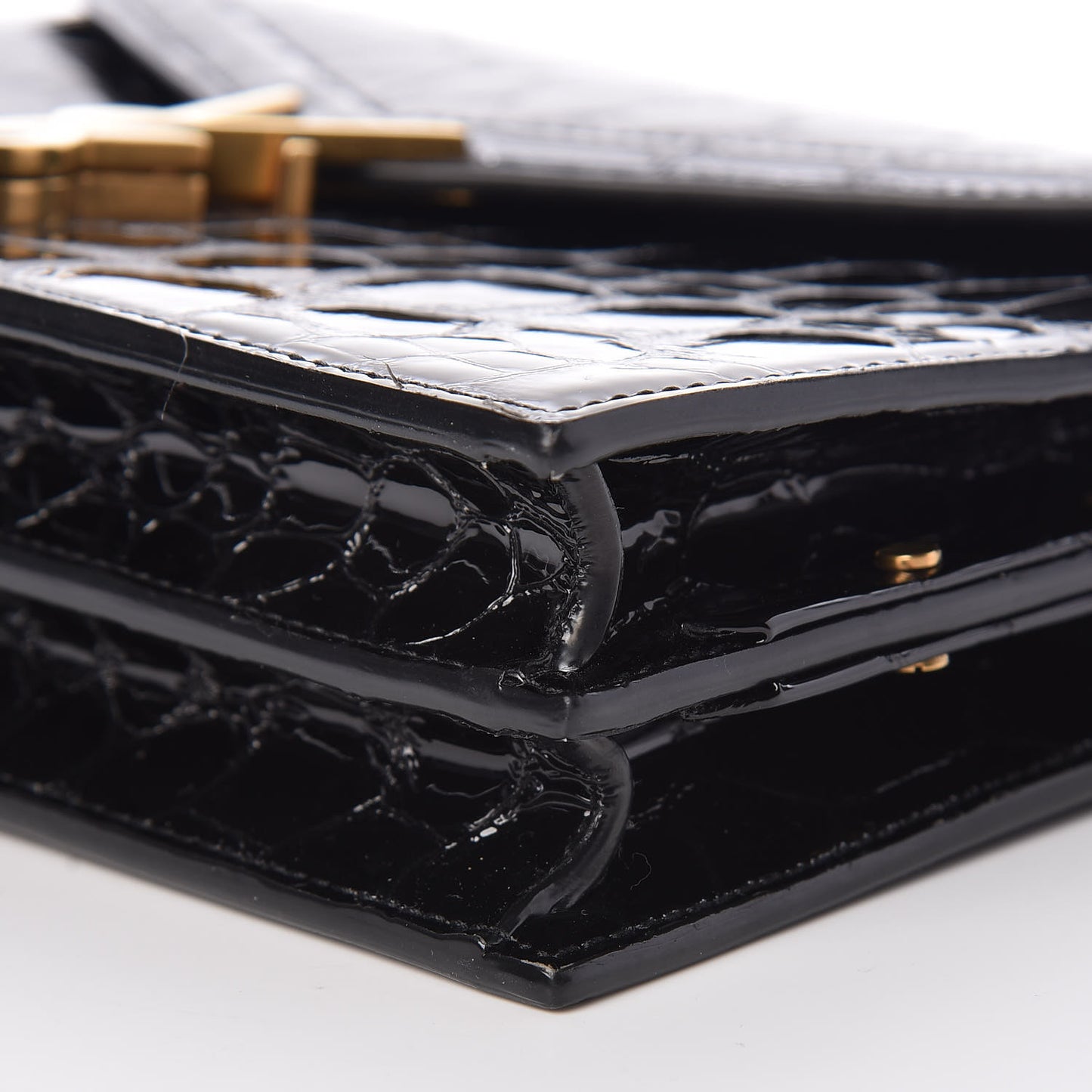 Patent Turtle Embossed Monogram Cassandra Clasp Bag Black