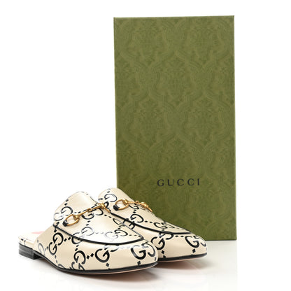 Gucci Azalea Calfskin GG Monogram Bi-Color Debossed Womens Princetown Slippers 40 Mystic White Black 9 of 9