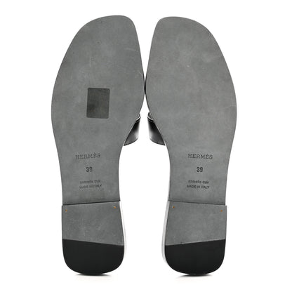 Hermes Box Calfskin Oran Sandals 39 Black 5 of 9