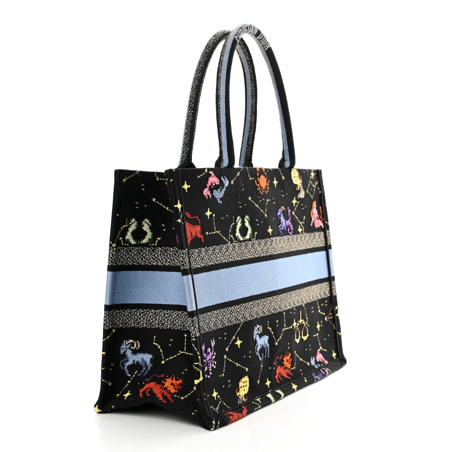 Christian Dior Canvas Embroidered Medium Pixel Zodiac Book Tote Black Multicolor 3 of 15