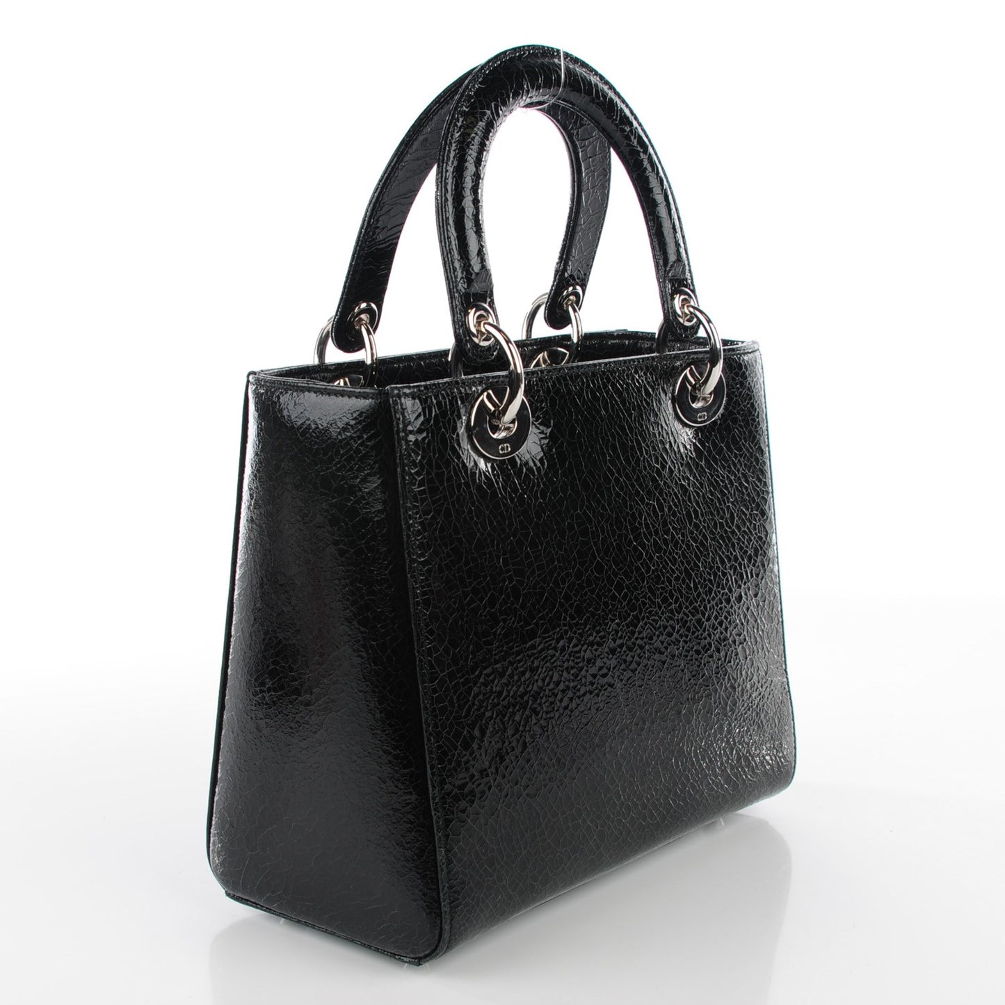 Crackled Calfskin Embellished Medium Lady Dior Black
