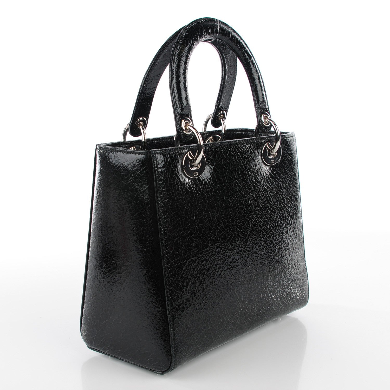 Christian Dior Crackled Calfskin Embellished Medium Lady Dior Black 3 of 9