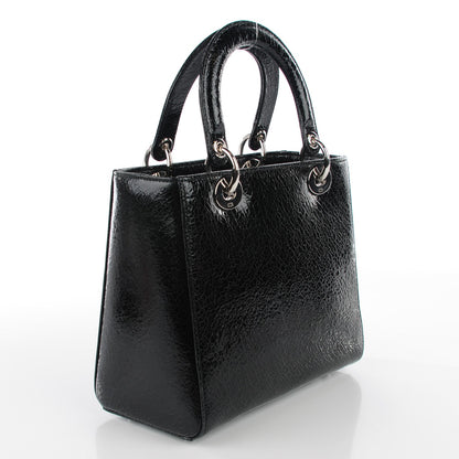 Christian Dior Crackled Calfskin Embellished Medium Lady Dior Black 3 of 9