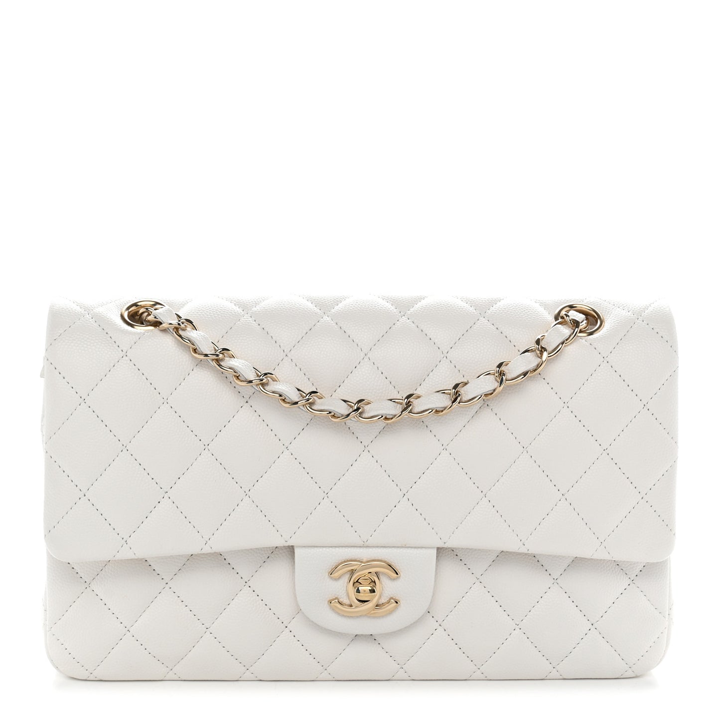Caviar Quilted Medium Double Flap White