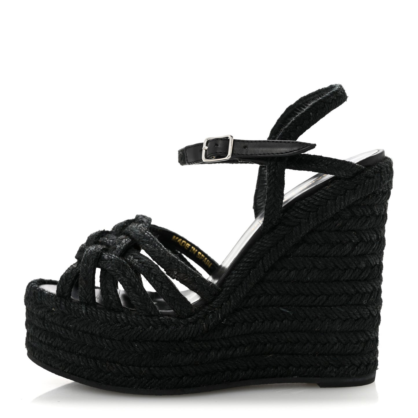 Raffia Calfskin Platform Espadrille Wedge Sandals 35 Black