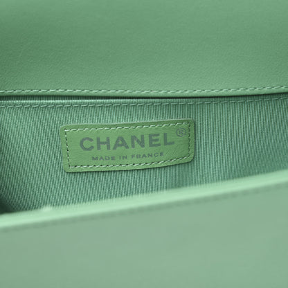 Chanel Lambskin Iridescent PVC Chevron Quilted Small Boy Flap Green Silver 5 of 12