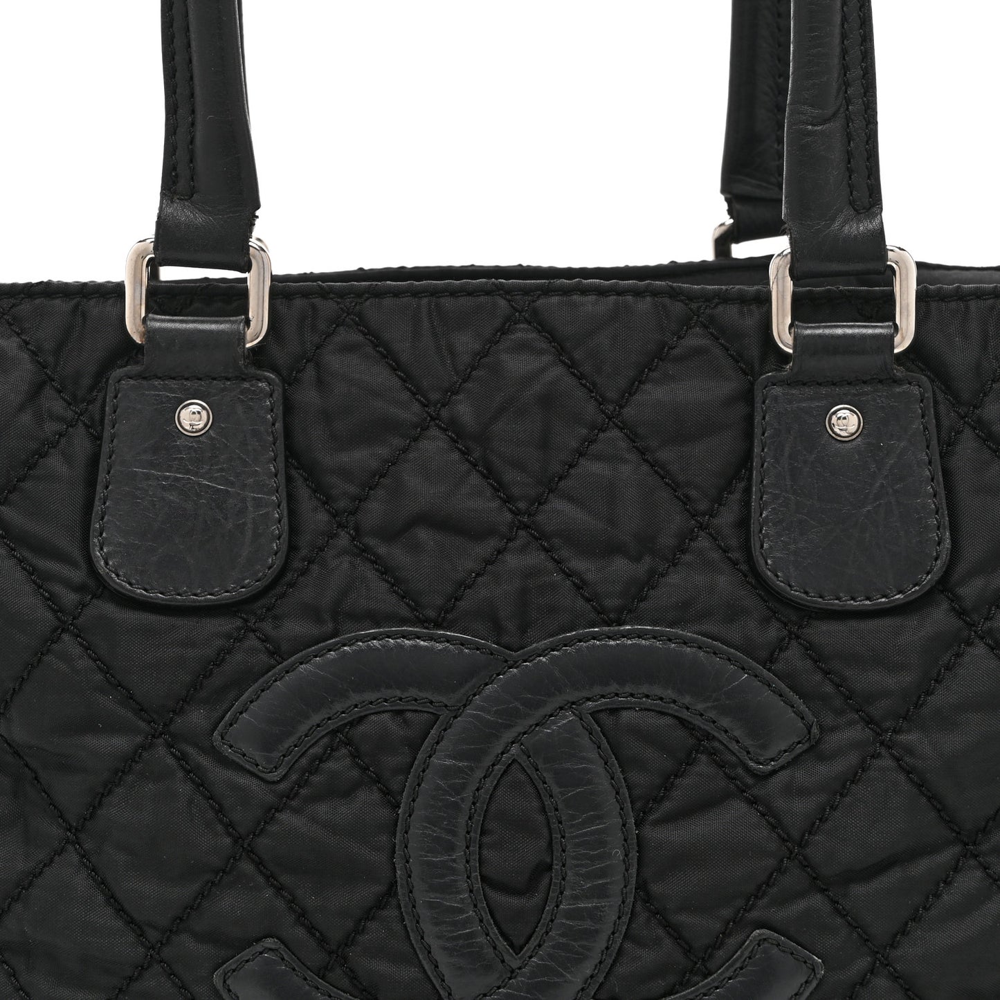 Nylon Calfskin Quilted CC Paris New York Tote Bag Black