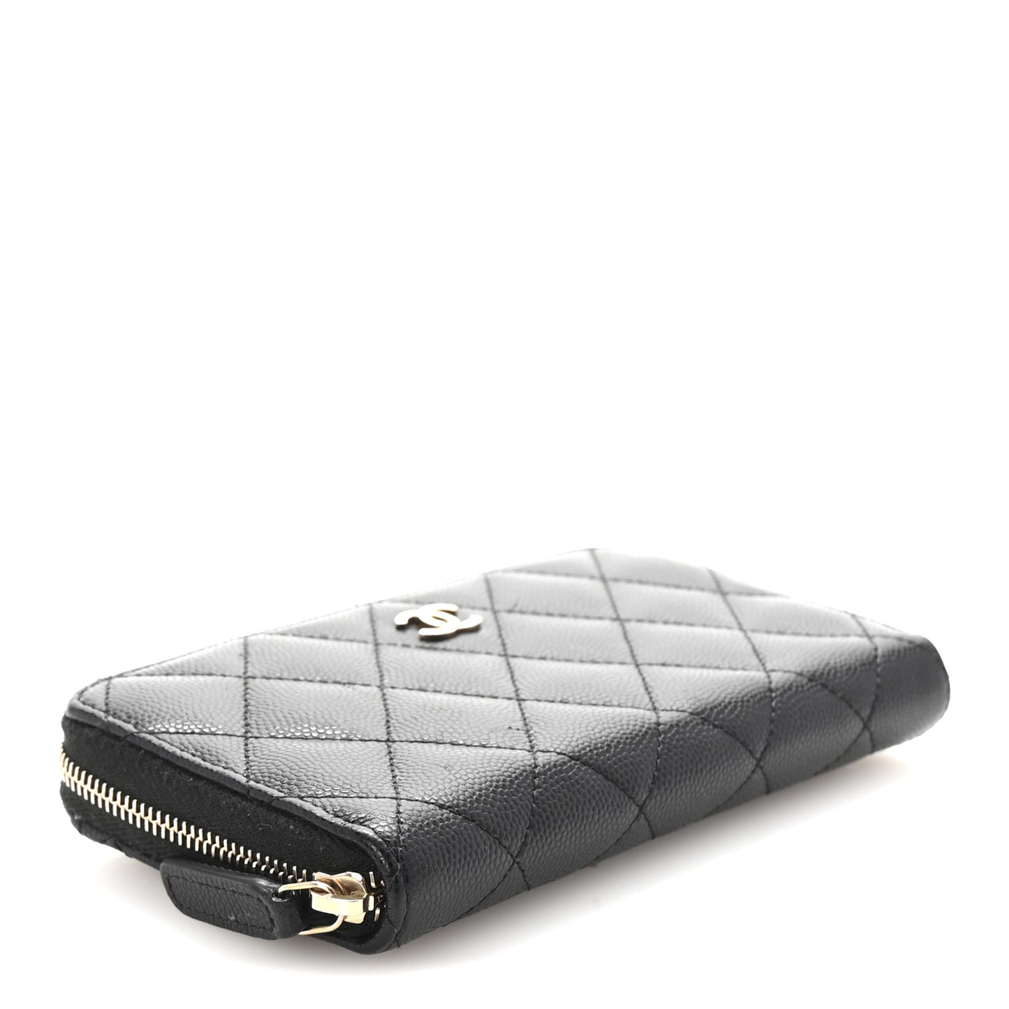 Caviar Quilted Medium Zip Around Wallet Black