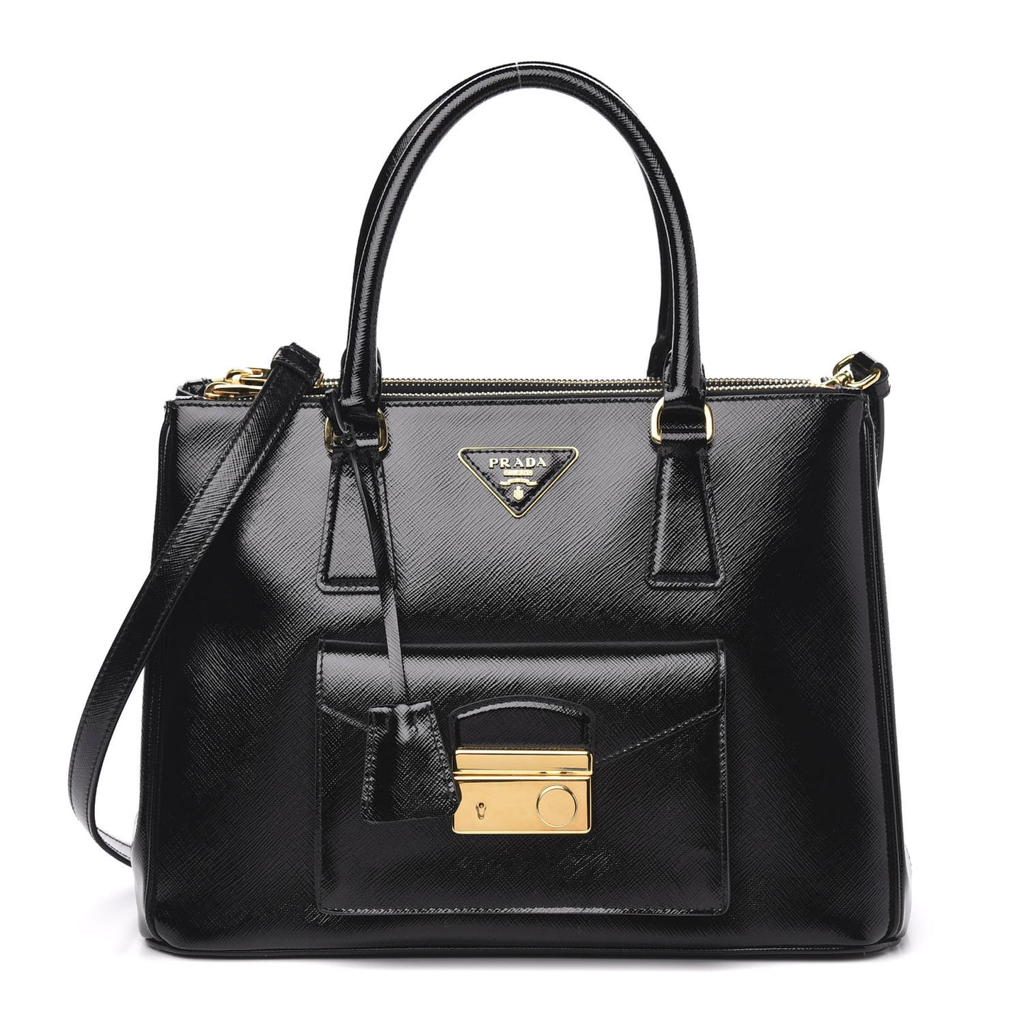 Saffiano Vernice Galleria Front Pocket Tote Black