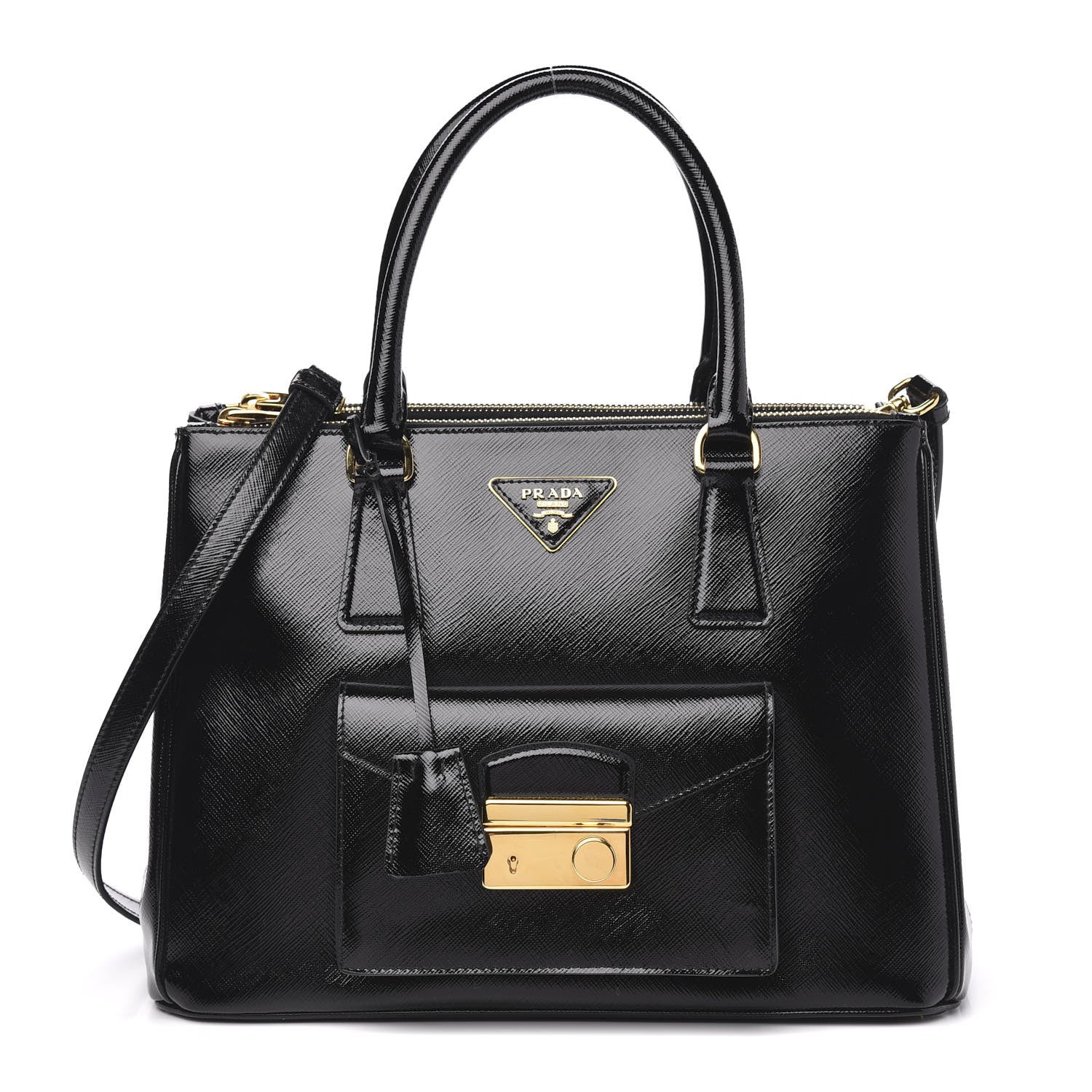 Prada Saffiano Vernice Galleria Front Pocket Tote Black 1 of 9
