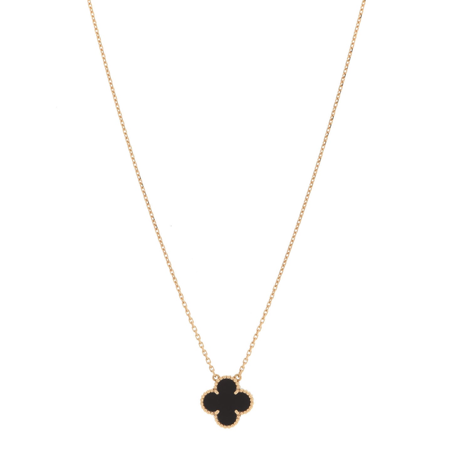18K Yellow Gold Black Onyx Vintage Alhambra Pendant Necklace