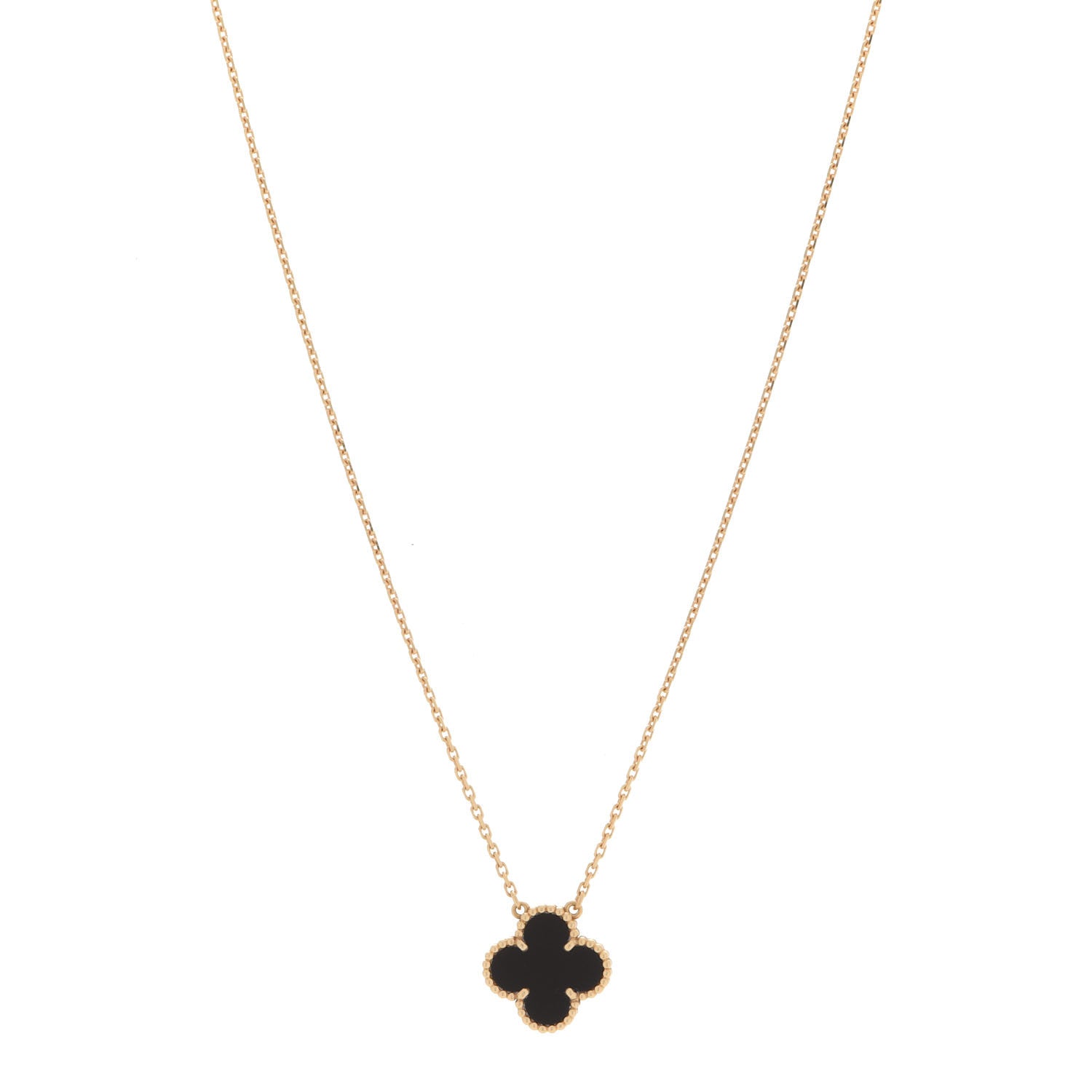 Van Cleef & Arpels 18K Yellow Gold Black Onyx Vintage Alhambra Pendant Necklace 1 of 6