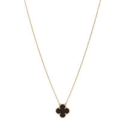 Van Cleef & Arpels 18K Yellow Gold Black Onyx Vintage Alhambra Pendant Necklace 1 of 6