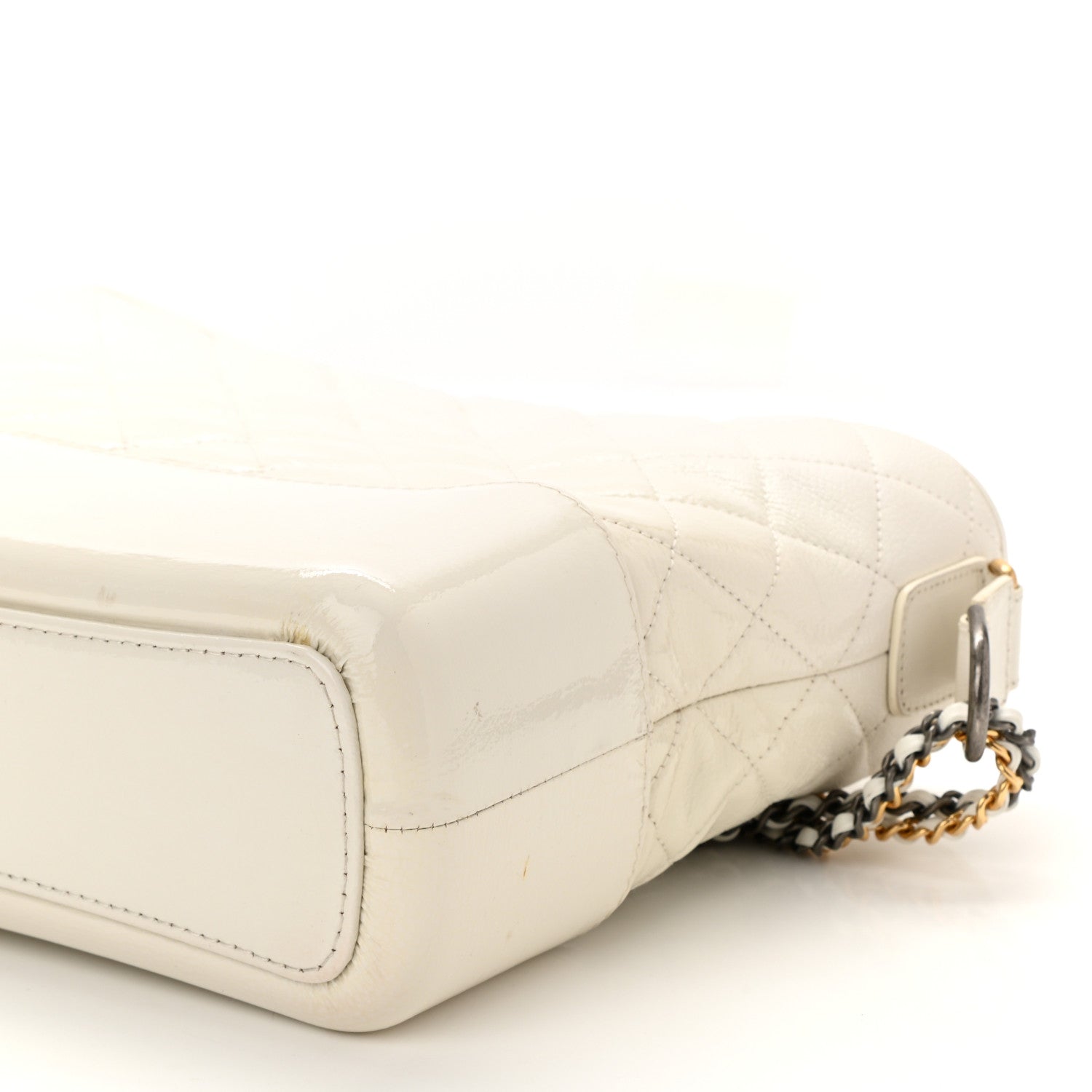 Chanel Patent Goatskin Quilted Medium Gabrielle Hobo White 10 of 11