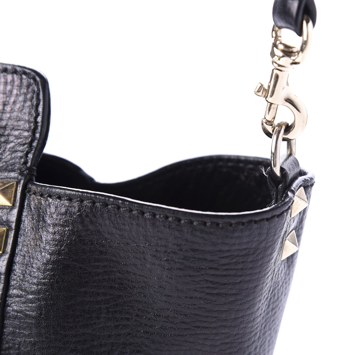 Textured Calfskin Medium Rockstud Tote Black