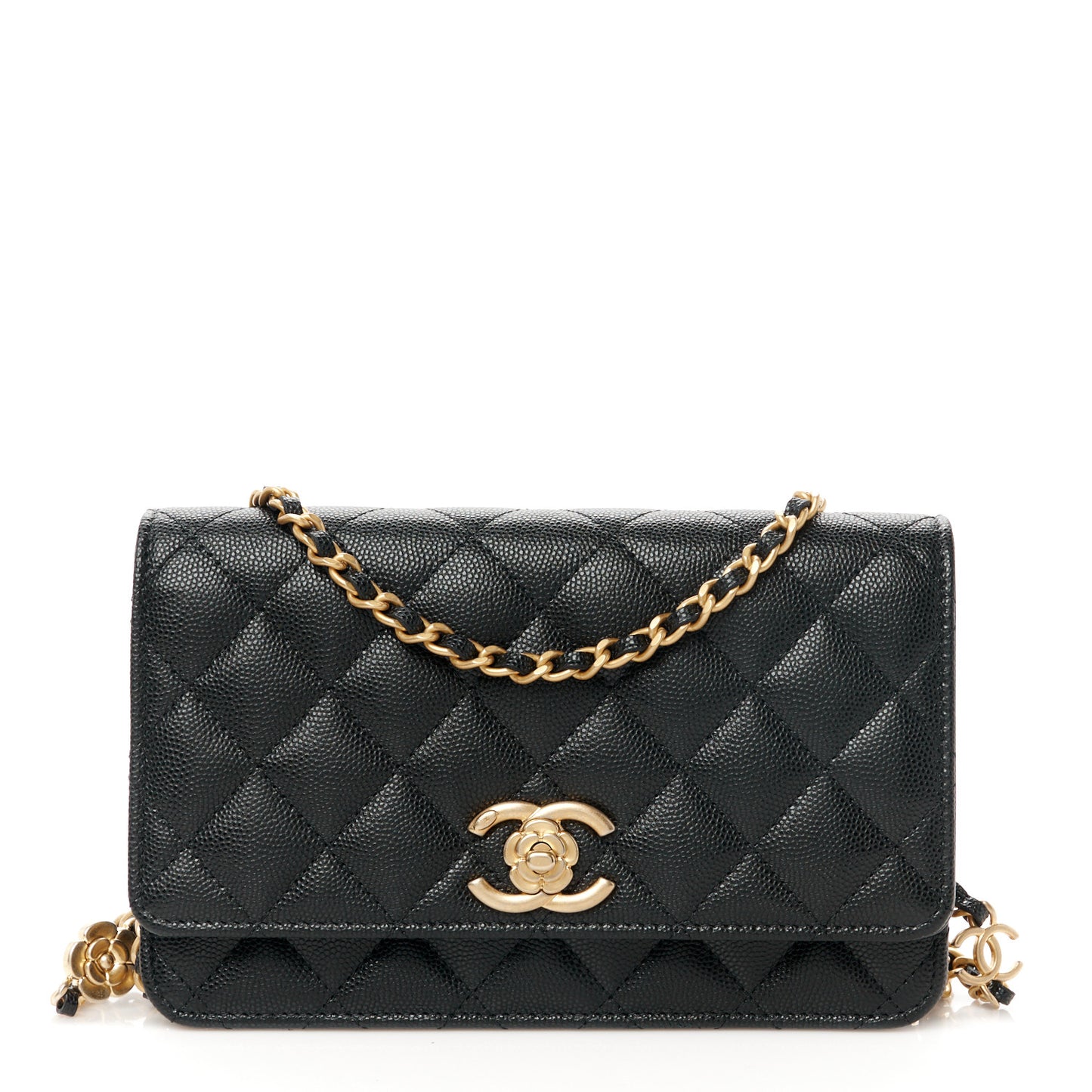 Caviar Quilted Camellia Wallet On Chain WOC Black