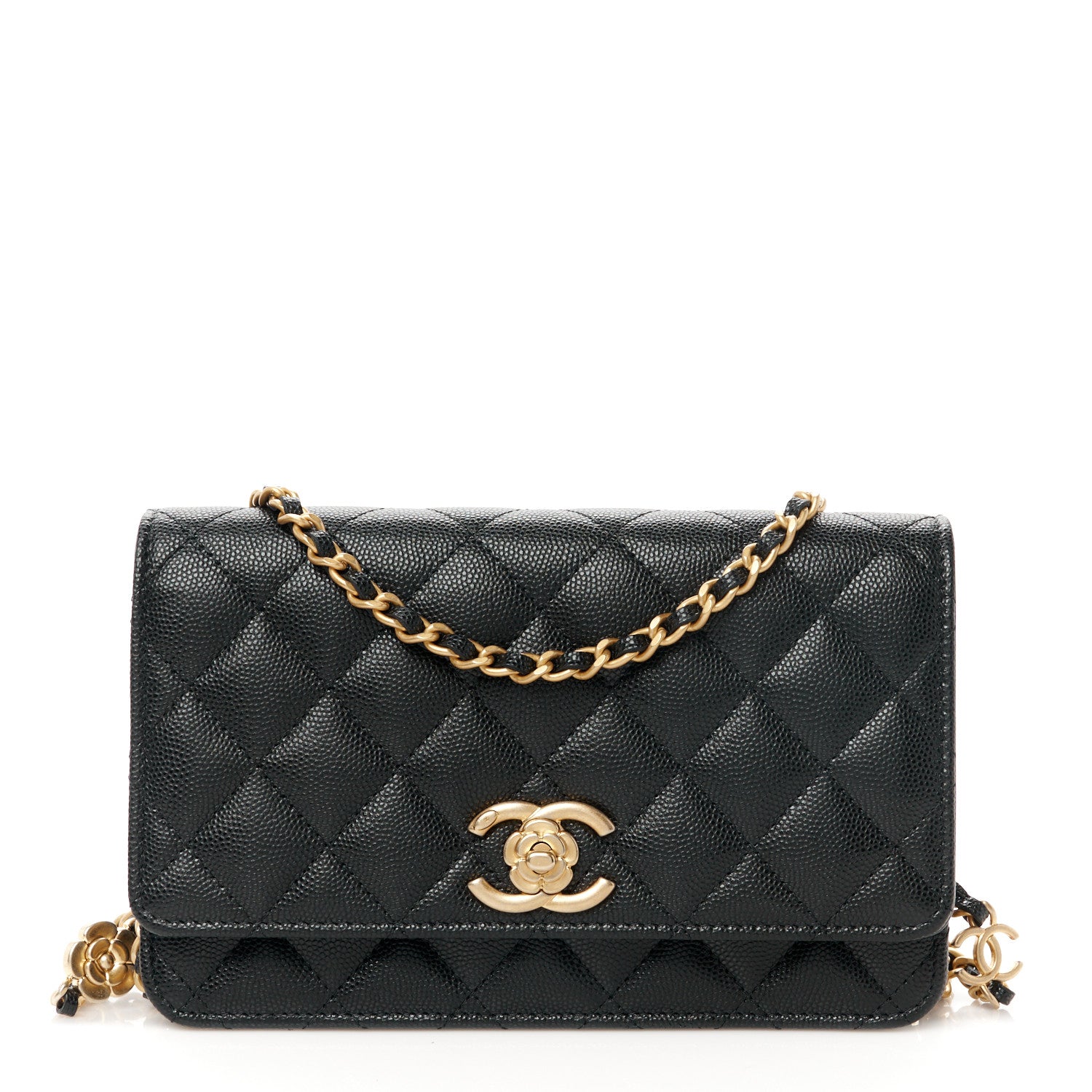 Chanel Caviar Quilted Camellia Wallet On Chain WOC Black 1 of 12