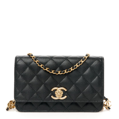 Chanel Caviar Quilted Camellia Wallet On Chain WOC Black 1 of 12