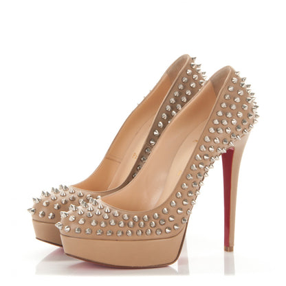 Christian Louboutin Nappa Bianca Spikes 140 Pumps 40 Nude Silver 3 of 7