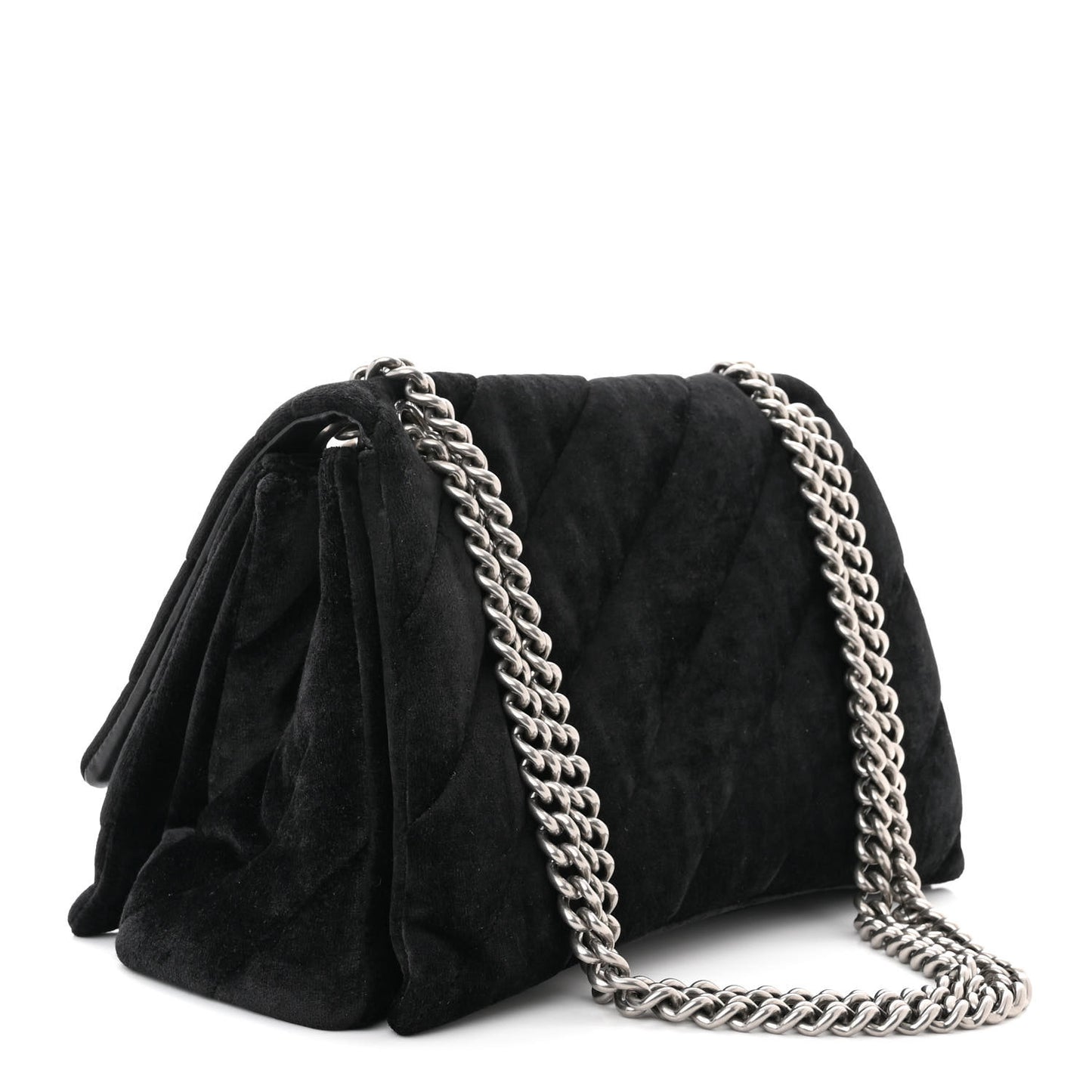 Crushed Velvet Quilted Medium Crush Chain Bag Black
