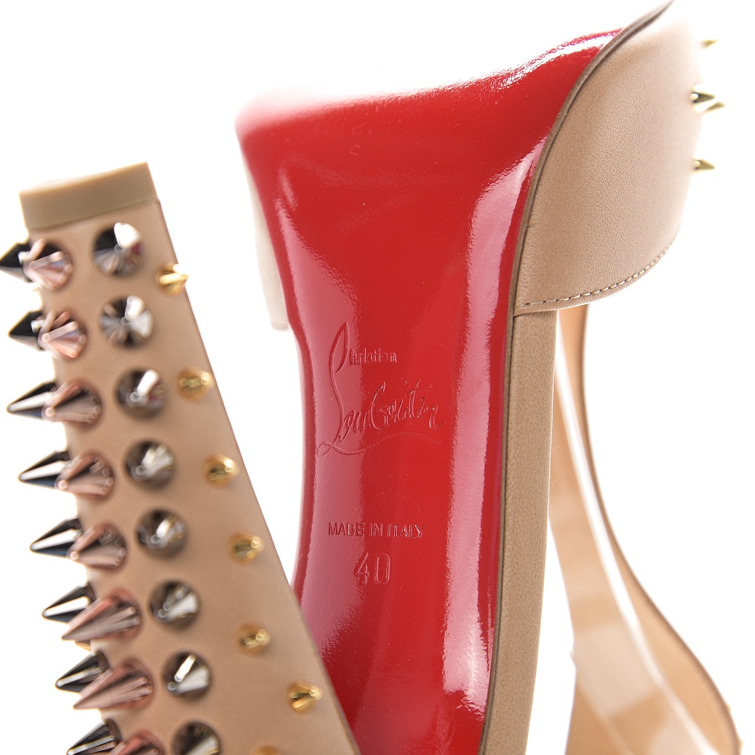 Christian Louboutin Nappa Goldostrap 100 Spiked Pumps 40 Nude 8 of 9