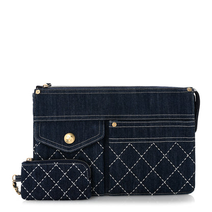 Chanel Denim Quilted Zipped Clutch Blue 3 of 12