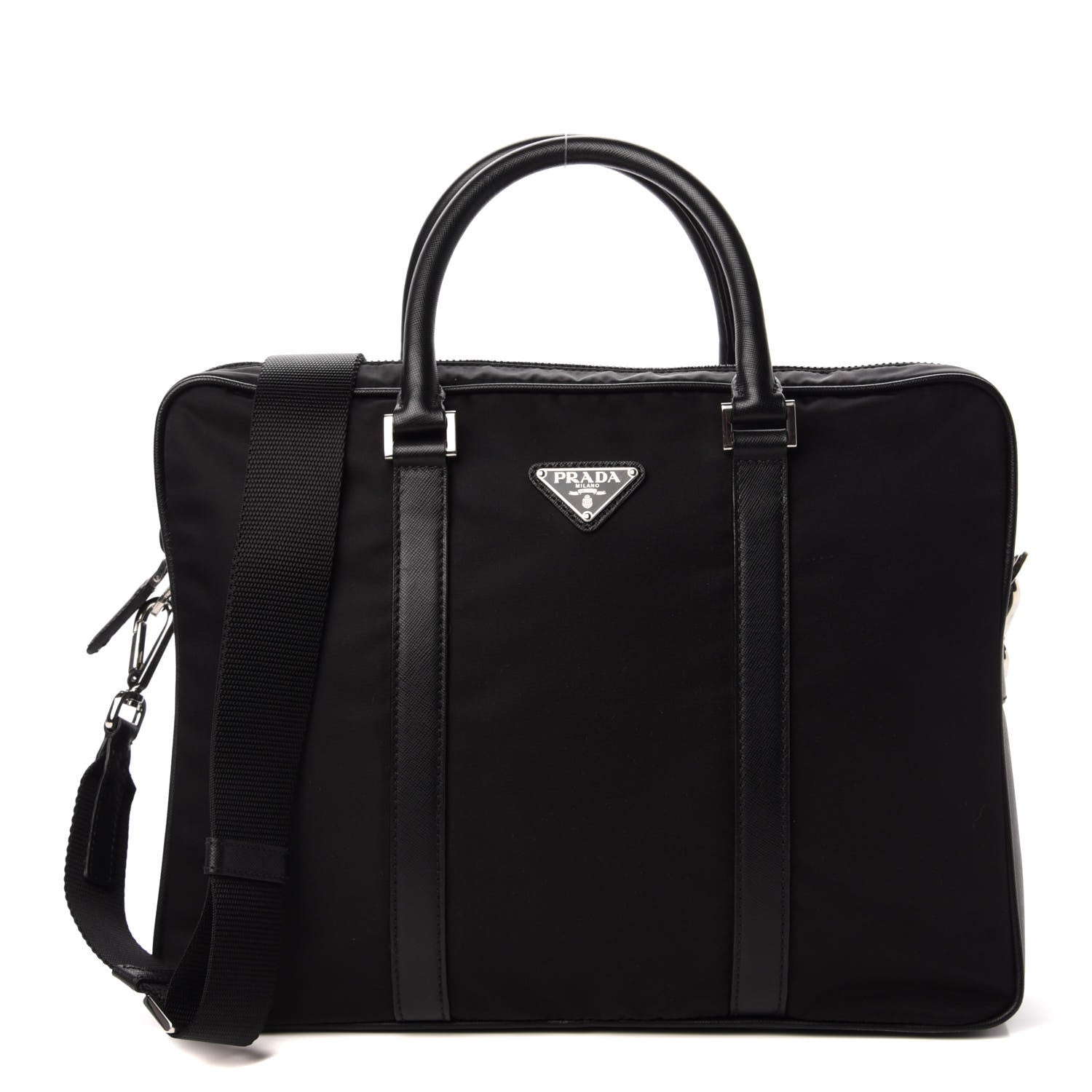 Prada Tessuto Nylon Saffiano Metal Triangle Logo Work Bag Black 1 of 8