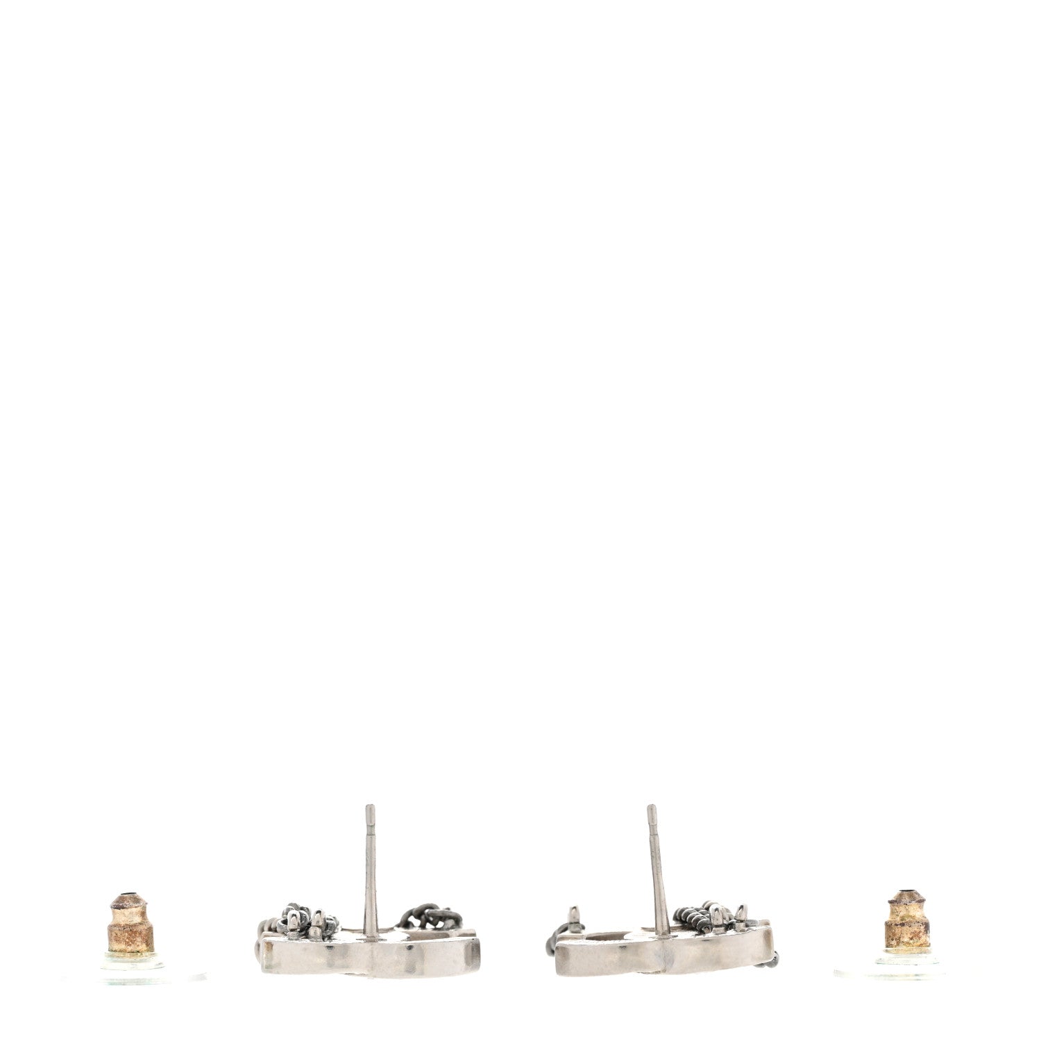 Chanel Crystal Chain CC Earrings Silver 3 of 5