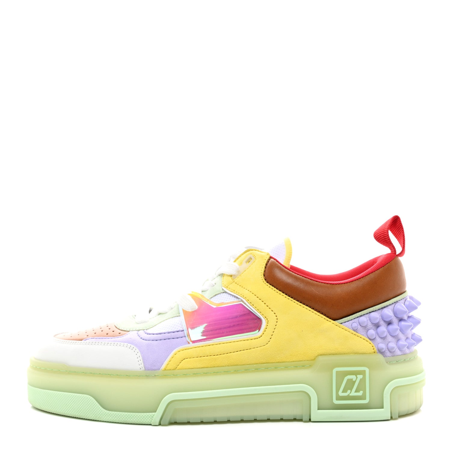 Christian Louboutin Calfskin Suede Spike Mens Astroloubi Flat Low Top Sneakers 43 Studio Green Lilac 1 of 8